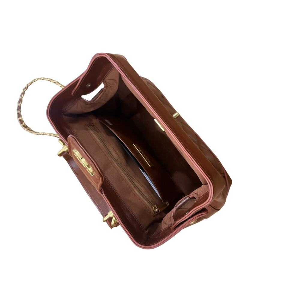 Chanel Brown Quilted Leather Mini Top Handle Bag Gold CC Chain Crossbody Italy - Picture 3 of 9